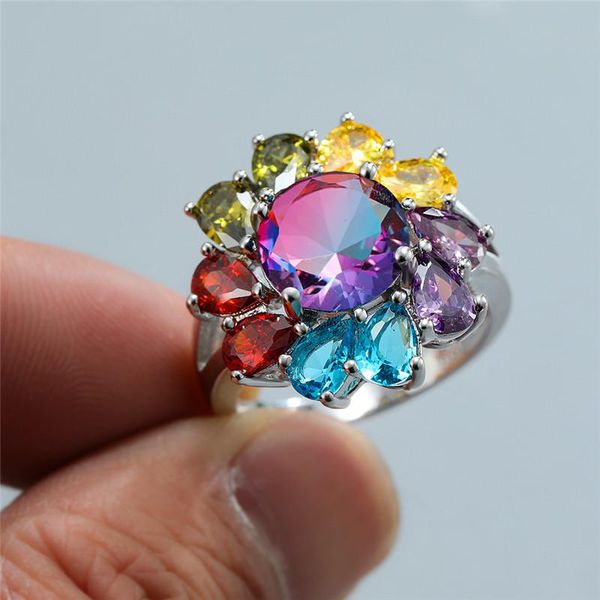 wedding rings vintage rainbow crystal for women dainty bridal flower engagement ring gradient zircon round luxury finger, Slivery;golden
wedding rings vintage rainbow crystal for women dainty bridal flower engagement ring gradient zircon round luxury finger, Slivery;golden