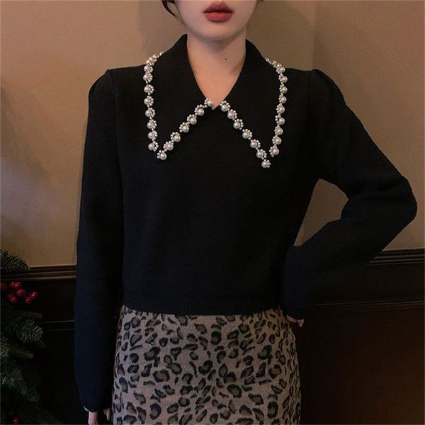 women's sweaters pearl lapel knitted sweater for women winter french harajuku retro puff sleeve turn down crop top, White;black
women's sweaters pearl lapel knitted sweater for women winter french harajuku retro puff sleeve turn down crop top, White;black