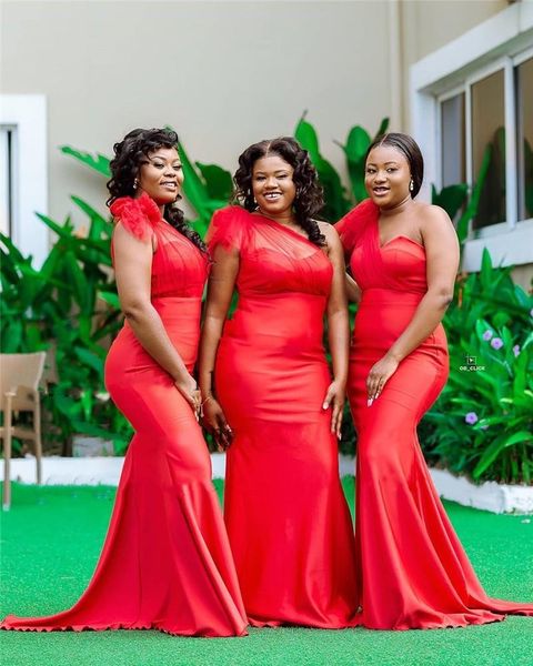 2021 african red one shoulder mermaid bridesmaid dresses draped sweep train garden country wedding guest gowns maid of honor dress plus size, White;pink
2021 african red one shoulder mermaid bridesmaid dresses draped sweep train garden country wedding guest gowns maid of honor dress plus size, White;pink