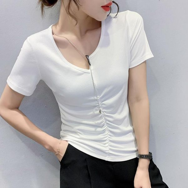 women's t-shirt 2021 summer short sleeve women fashion casual solid color cotton elegant slim female shirt, White
women's t-shirt 2021 summer short sleeve women fashion casual solid color cotton elegant slim female shirt, White