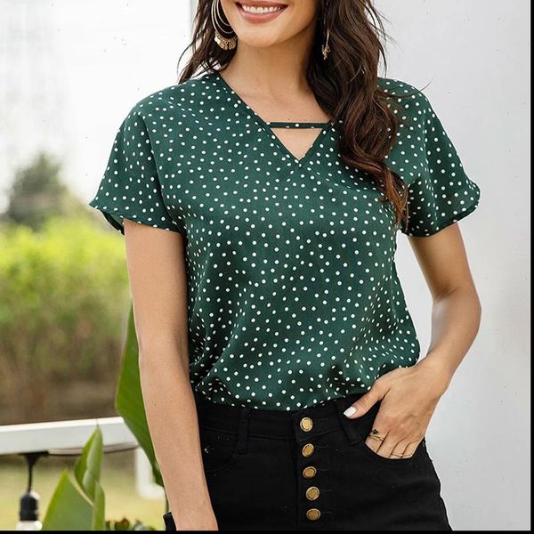 v neck polka dot women shirts green summer clothing short sleeves vintage loose casual blousa, White
v neck polka dot women shirts green summer clothing short sleeves vintage loose casual blousa, White