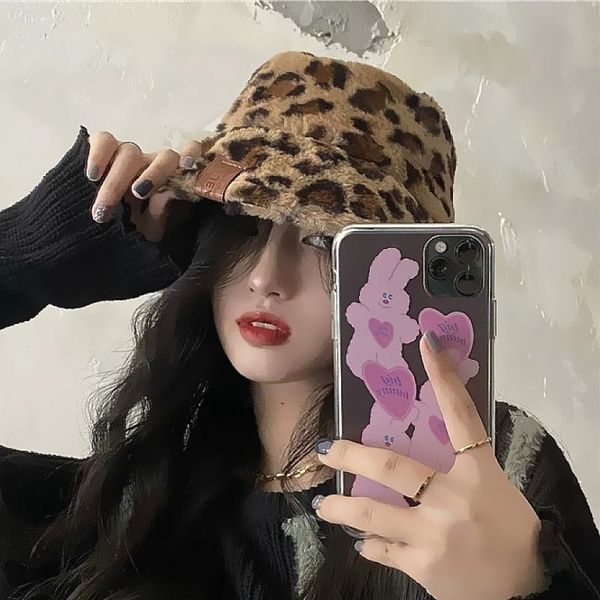 stingy brim hats fisherman hat women autumn/winter fashion leopard print bucket warm and thick plush basin, Blue;gray 
stingy brim hats fisherman hat women autumn/winter fashion leopard print bucket warm and thick plush basin, Blue;gray