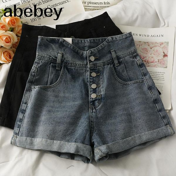 women's shorts korean versatile denim high waist single breasted loose casual wide leg curled 2021 summer women, White;black
women's shorts korean versatile denim high waist single breasted loose casual wide leg curled 2021 summer women, White;black