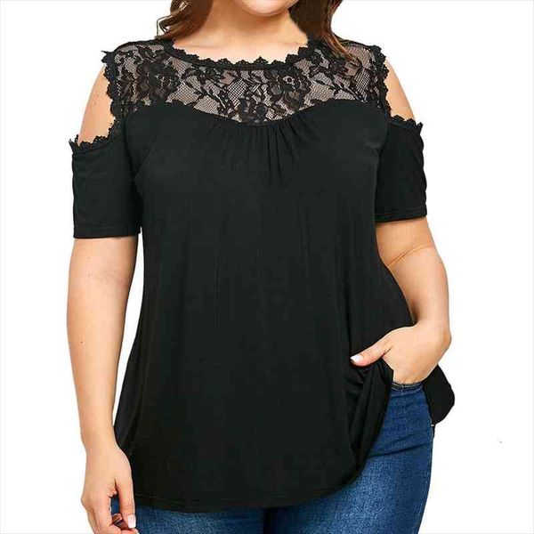 40 lace patchwork strapless womens shirts plus size cold shoulder short sleeve shirt summer solid elegant tee, White
40 lace patchwork strapless womens shirts plus size cold shoulder short sleeve shirt summer solid elegant tee, White