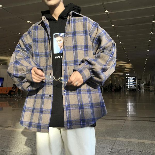 men's casual shirts men harajuku color block plaid 2021 mens streetwear long sleeve male vintage korean fashion loose large size shirt, White;black
men's casual shirts men harajuku color block plaid 2021 mens streetwear long sleeve male vintage korean fashion loose large size shirt, White;black
