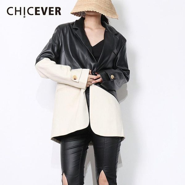 women's suits & blazers chicever pu leather patchwork colorblock for women notched collar long sleeve single breasted coats female autu, White;black
women's suits & blazers chicever pu leather patchwork colorblock for women notched collar long sleeve single breasted coats female autu, White;black