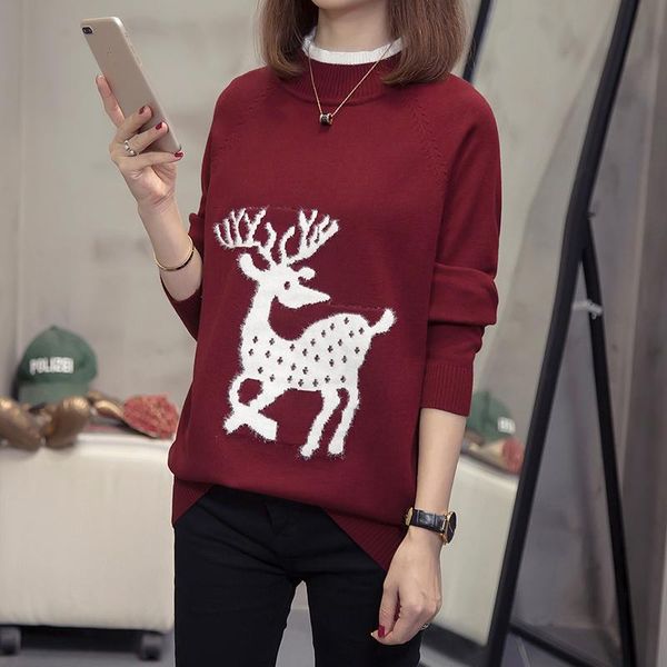 women's sweaters autumn 2021 fashion pullovers women turtleneck korean style deer appliques long sleeve loose casual knitting, White;black
women's sweaters autumn 2021 fashion pullovers women turtleneck korean style deer appliques long sleeve loose casual knitting, White;black