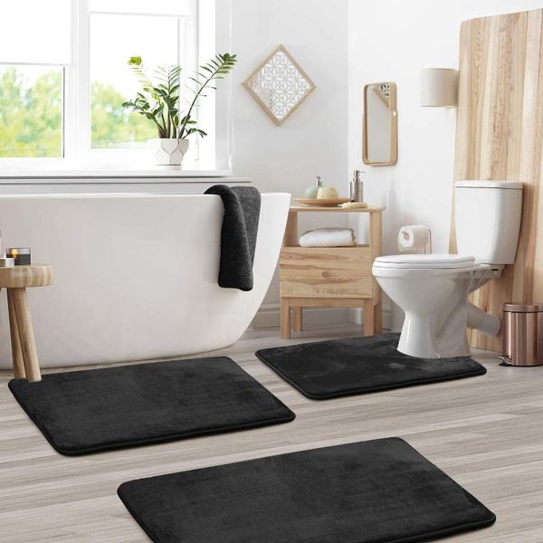 bath accessory set bathroom rug ultra soft non slip and absorbent velvet memory foam mat toilet three piece carpet floor