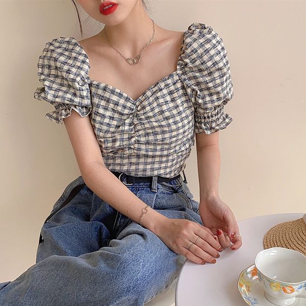 femme womens 2021 summer korean style square collar plaid short sleeve shirt women blouses (f4027), White
femme womens 2021 summer korean style square collar plaid short sleeve shirt women blouses (f4027), White