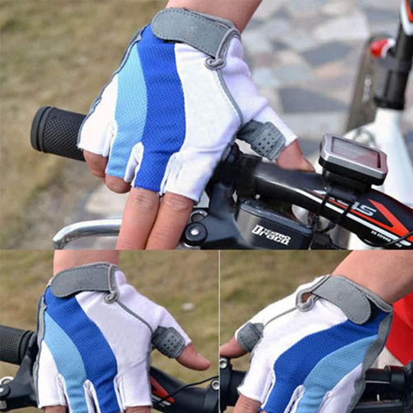 bicycle bike silicone comfortable half finger fingerless gloves blue - l, Blue;gray