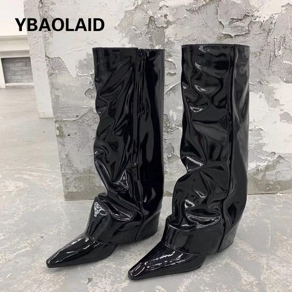 boots pants knight 2021 spring autumn pointed toe zipper dark style patent leather wedge heel platform cool girl western, Black
boots pants knight 2021 spring autumn pointed toe zipper dark style patent leather wedge heel platform cool girl western, Black