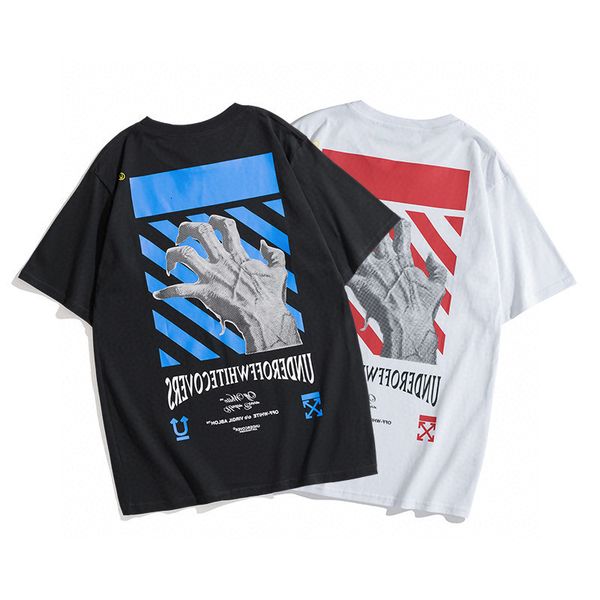 off new ow brand men's and women's lovers t-shirt with ghost hand printing short sleeve, White;black
off new ow brand men's and women's lovers t-shirt with ghost hand printing short sleeve, White;black