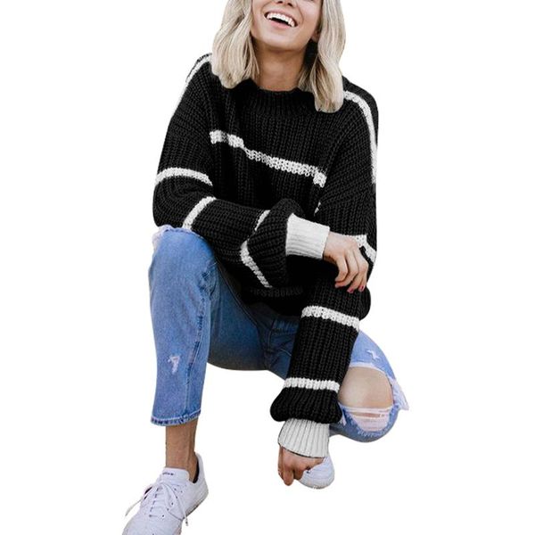 women's sweaters women round neck sweaters, casual long sleeve striped print loose cable knit, White;black
women's sweaters women round neck sweaters, casual long sleeve striped print loose cable knit, White;black