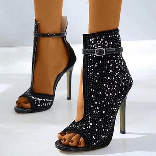 dress shoes sandals women pumps rhinestone decoration open toe hollow lady super high heels ankle buckle fashion female sandalias mujer, Black
dress shoes sandals women pumps rhinestone decoration open toe hollow lady super high heels ankle buckle fashion female sandalias mujer, Black