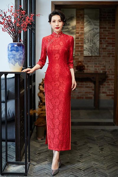 ethnic clothing elegant mandarin collar long chiffon qipao dress traditional seven points sleeve lace cheongsam vestidos oversize 4xl, Red
ethnic clothing elegant mandarin collar long chiffon qipao dress traditional seven points sleeve lace cheongsam vestidos oversize 4xl, Red
