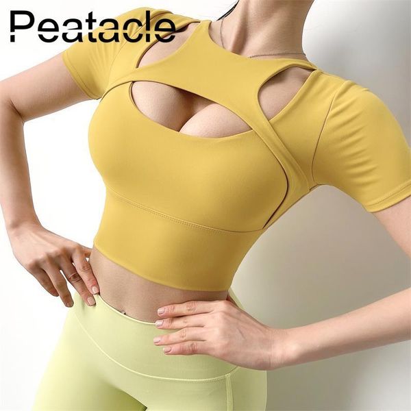 yoga outfit peatacle sports gym shirt women's shockproof running fitness summer short sleeve with chest pads
yoga outfit peatacle sports gym shirt women's shockproof running fitness summer short sleeve with chest pads