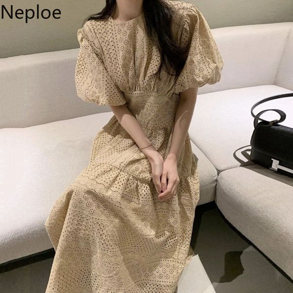 neploe maxi dresses women summer temperament robe hollow out puff sleeve vintage vestidos lace slim waist elegant dress 95346 210422, Black;gray 
neploe maxi dresses women summer temperament robe hollow out puff sleeve vintage vestidos lace slim waist elegant dress 95346 210422, Black;gray