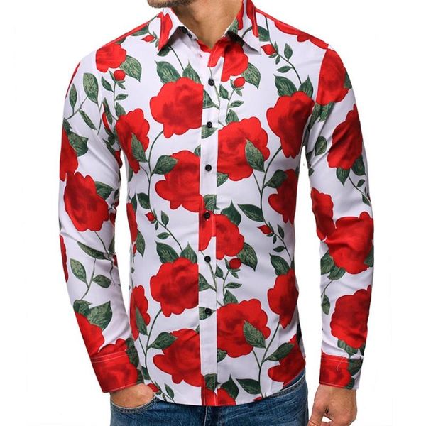 men's casual shirts man rose floral printed button-up holiday slim fit fashion autumn spring loose blouse for men, White;black
men's casual shirts man rose floral printed button-up holiday slim fit fashion autumn spring loose blouse for men, White;black