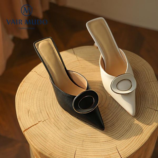 slippers vair mudo women slides shoes high heels pointed toe genuine leather outside summer concise black white metal decoration lt91l
slippers vair mudo women slides shoes high heels pointed toe genuine leather outside summer concise black white metal decoration lt91l