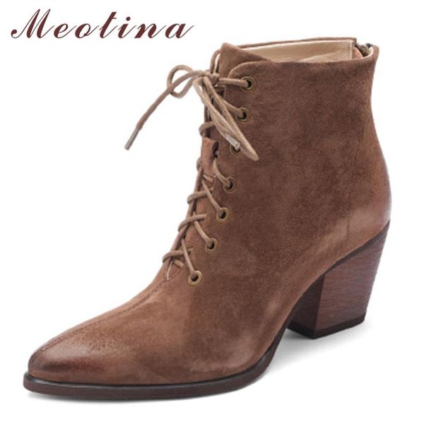 boots meotina genuine leather ankle shoes women zipper high thick heel pigskin square toe ladies footwear autumn white 42, Black
boots meotina genuine leather ankle shoes women zipper high thick heel pigskin square toe ladies footwear autumn white 42, Black