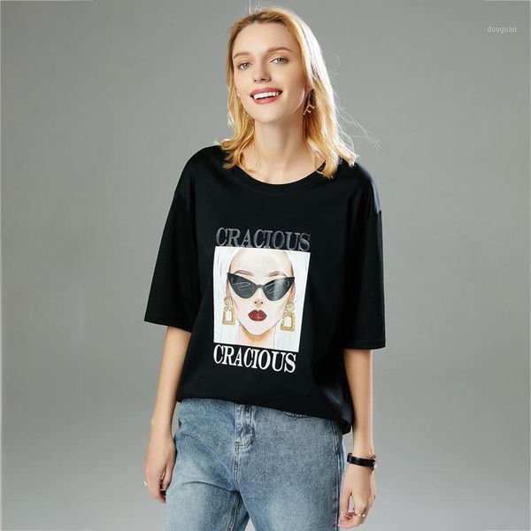women's t-shirt short sleeve 2021 summer fashion loose version medium length cotton top, White
women's t-shirt short sleeve 2021 summer fashion loose version medium length cotton top, White