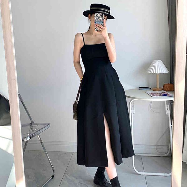 dresses black split sling for women square collar sleeveless high waist temperament es female fashion tide, Black;gray