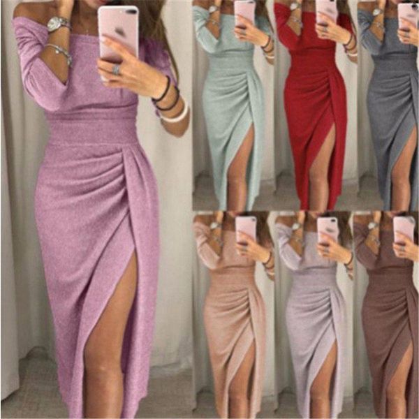 casual dresses women's off shoulder sleeve split dress long party bodycon gown, Black;gray
casual dresses women's off shoulder sleeve split dress long party bodycon gown, Black;gray