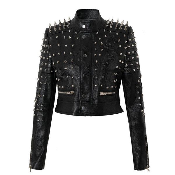 women's leather & faux autumn studded short slim locomotive pu women jacket coats fashin female girls, Black
women's leather & faux autumn studded short slim locomotive pu women jacket coats fashin female girls, Black