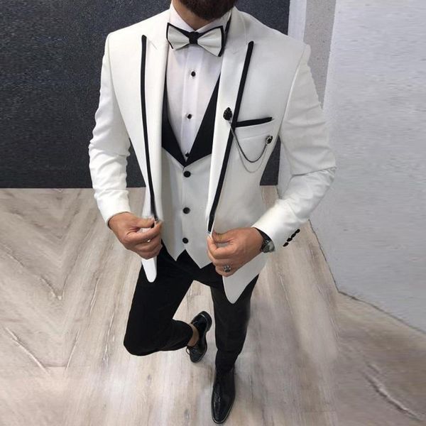 men's suits & blazers white/yellow/navy wedding tuxedos peaked lapel jacket+vest+black pants custom made smoking blazer trajes de hombr, White;black
men's suits & blazers white/yellow/navy wedding tuxedos peaked lapel jacket+vest+black pants custom made smoking blazer trajes de hombr, White;black