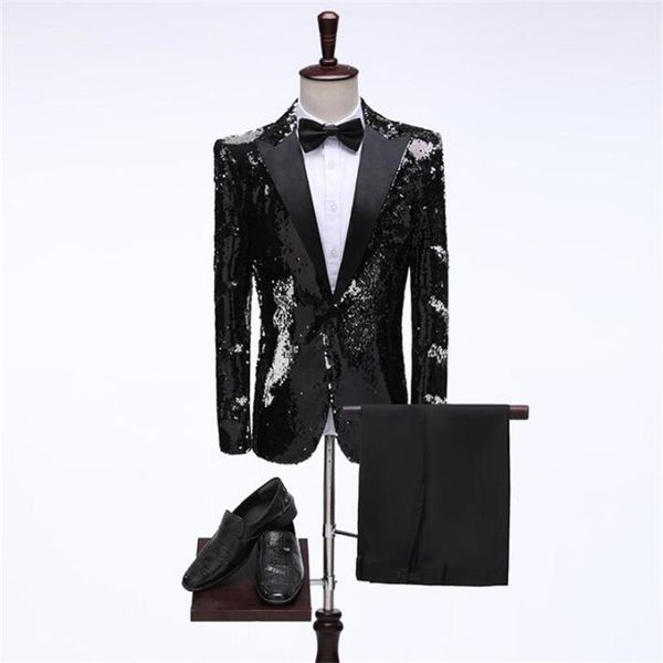 men's suits & blazers sequin blazer men groom suit set with pants mens wedding costume singer star style dance stage clothing formal dr, White;black
men's suits & blazers sequin blazer men groom suit set with pants mens wedding costume singer star style dance stage clothing formal dr, White;black