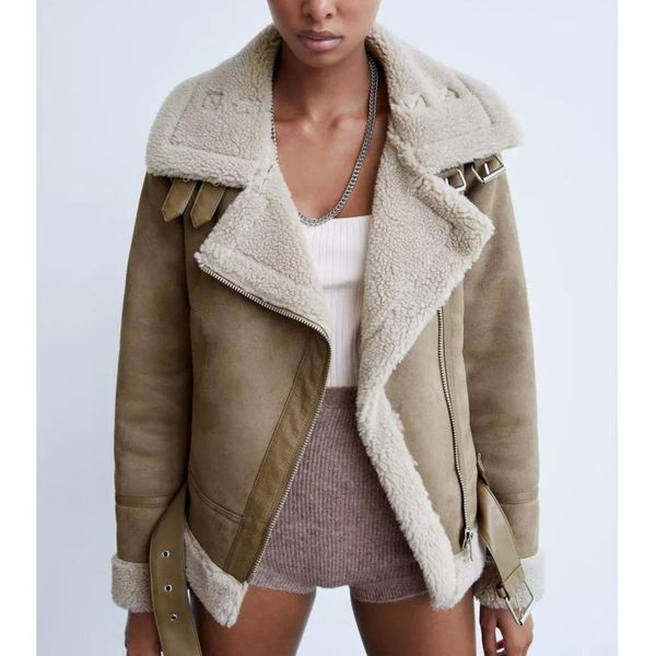 women's jackets vintage thick warm suede winter jacket solid streetwear sashes asymmetry zipper oversized casual female motorcycle coat, Black;brown
women's jackets vintage thick warm suede winter jacket solid streetwear sashes asymmetry zipper oversized casual female motorcycle coat, Black;brown