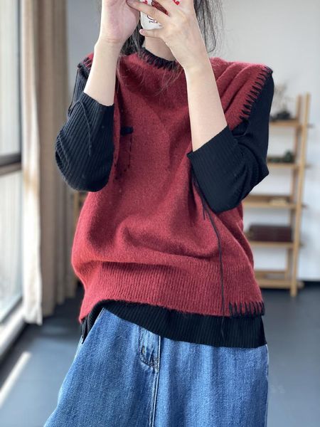 women's vests autumn thin temperament pullover knitted hand embroidery thread pocket sweater vest women donsignet, Black;white
women's vests autumn thin temperament pullover knitted hand embroidery thread pocket sweater vest women donsignet, Black;white