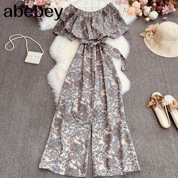 women blhemian floral jumpsuits slash neck sashes rompers summer off shoulder wide leg long rompers, Black;white
women blhemian floral jumpsuits slash neck sashes rompers summer off shoulder wide leg long rompers, Black;white