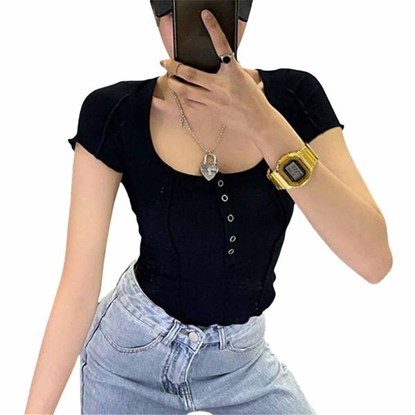 women's t-shirt knit crop tees shirts women t shirt o neck casual button slim fit tee solid color short sleeve, White
women's t-shirt knit crop tees shirts women t shirt o neck casual button slim fit tee solid color short sleeve, White