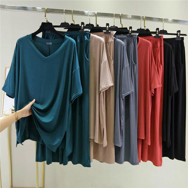 2021 women summer pajamas homewear suit female casual modal 2pcs short sleeve & pant new sleepwear soft nightwear sets l272emm4, Black;red
2021 women summer pajamas homewear suit female casual modal 2pcs short sleeve & pant new sleepwear soft nightwear sets l272emm4, Black;red