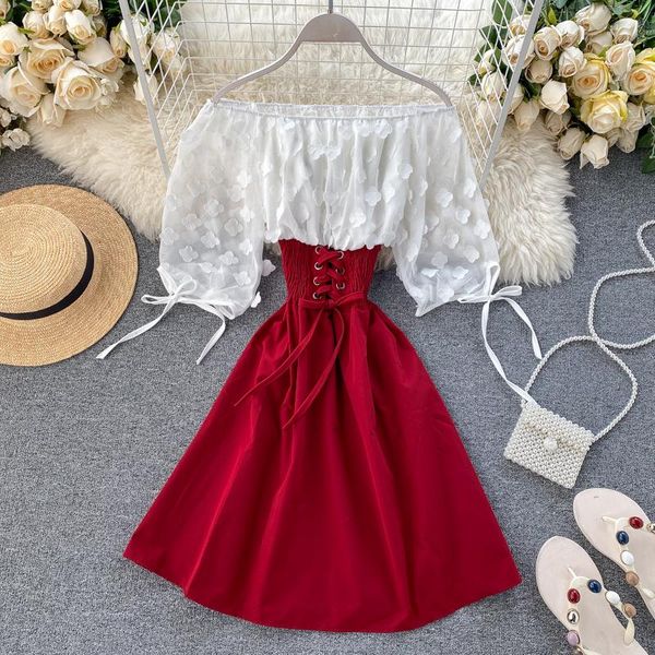 party dresses women chiffon patchwork dress summer off shoulder a-line bandage dressse ladies puff sleeved vestidos mujer, White;black
party dresses women chiffon patchwork dress summer off shoulder a-line bandage dressse ladies puff sleeved vestidos mujer, White;black