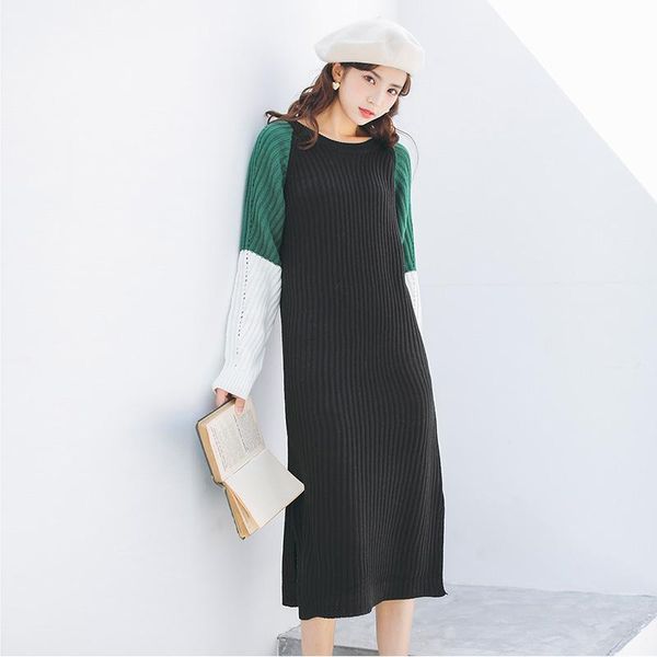 sweater long dress for women winter color patchwork o-neck sleeve pullovers split college style loose vestidos 6519 casual dresses, Black;gray
sweater long dress for women winter color patchwork o-neck sleeve pullovers split college style loose vestidos 6519 casual dresses, Black;gray