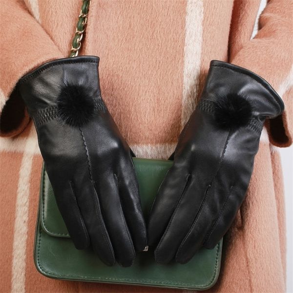 winter outdoor driving and cycling women's leather gloves plush thickened warm short wool ball sheep, Black
winter outdoor driving and cycling women's leather gloves plush thickened warm short wool ball sheep, Black