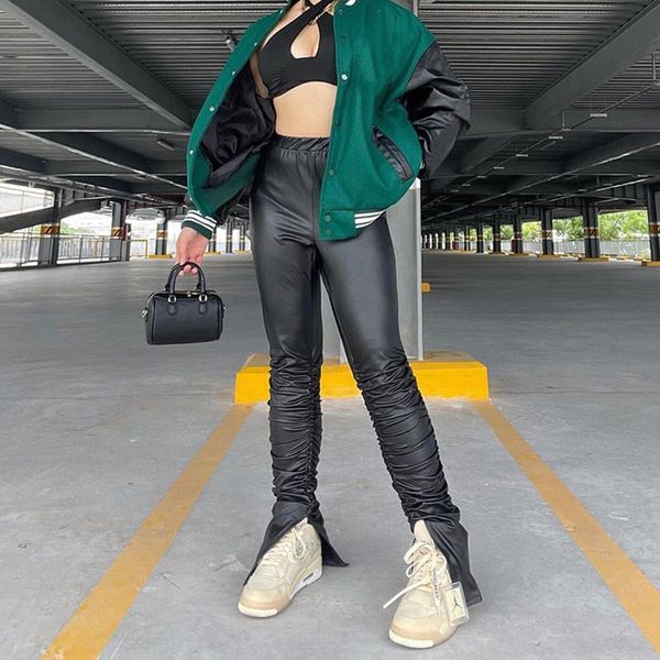 women's pants & capris women pu with split bottom fold decoration high waist solid color spring clothing, Black;white
women's pants & capris women pu with split bottom fold decoration high waist solid color spring clothing, Black;white