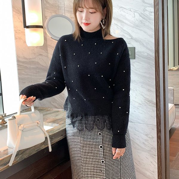 knits beaded black cut out shoulder ruffles pullovers thick winter women sweater long sleeve knitted, White
knits beaded black cut out shoulder ruffles pullovers thick winter women sweater long sleeve knitted, White