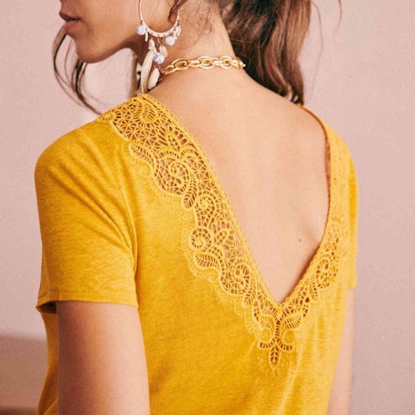t shirt lace patchwork t shirt women summer short sleeve open back elegant chic shirts vintage casual tee femme, White
t shirt lace patchwork t shirt women summer short sleeve open back elegant chic shirts vintage casual tee femme, White
