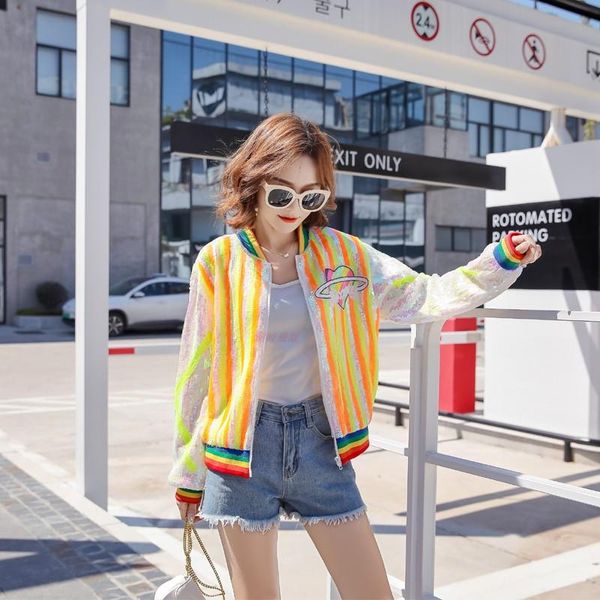 women's jackets 2021 spring fashion brand baseball sequined korean loose short coat fried street striped jacket casaco, Black;brown
women's jackets 2021 spring fashion brand baseball sequined korean loose short coat fried street striped jacket casaco, Black;brown