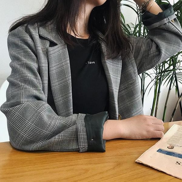 women's suits & blazers 2021 women lattice suit coat chic vintage plaid blazer loose female double-breasted jacket outwear, White;black
women's suits & blazers 2021 women lattice suit coat chic vintage plaid blazer loose female double-breasted jacket outwear, White;black