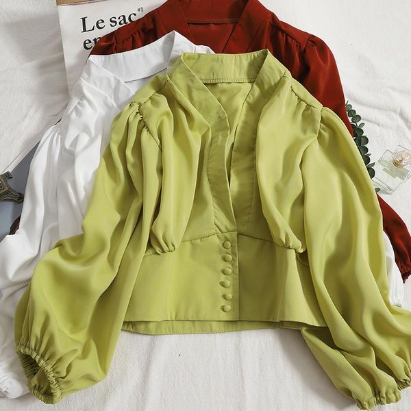 women's polos autumn all-match fashion bubble lantern sleeve short jacket korean version was thin solid color buttoned v-neck shirt wom, White
women's polos autumn all-match fashion bubble lantern sleeve short jacket korean version was thin solid color buttoned v-neck shirt wom, White