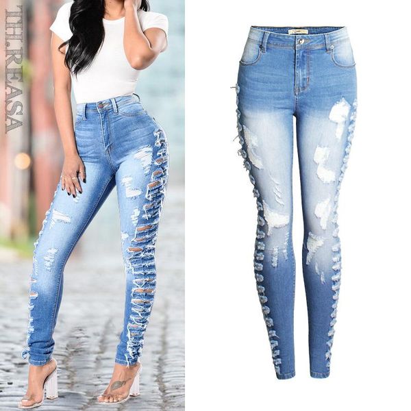 women's jeans stretchy broken woman denim pencil pants small trouser leg for women skinny pockets vintage bleached, Blue
women's jeans stretchy broken woman denim pencil pants small trouser leg for women skinny pockets vintage bleached, Blue