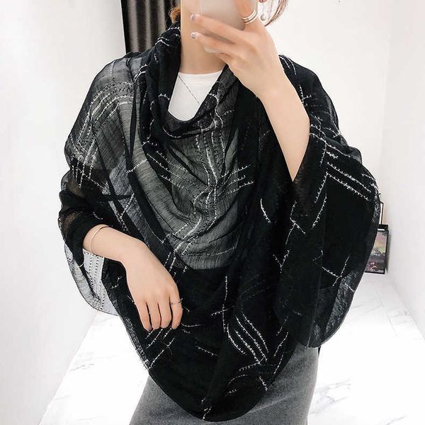 long versatile female mulberry silk scarf spring and autumn thin sunscreen air conditioning shawl, Blue;gray
long versatile female mulberry silk scarf spring and autumn thin sunscreen air conditioning shawl, Blue;gray