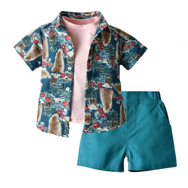 children's hawaiian suit boys' fashion flower shirt coat short sleeve t-shirt shorts three piece set, Blue
children's hawaiian suit boys' fashion flower shirt coat short sleeve t-shirt shorts three piece set, Blue