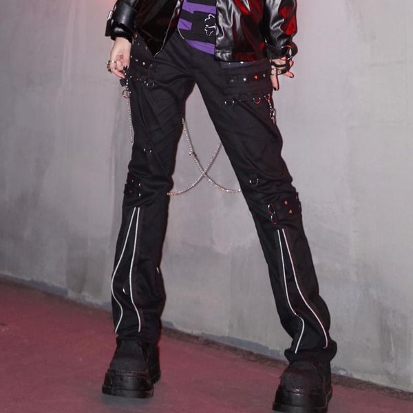 men's pants pink fashion chain retro punk multi-button trousers flared european and american men personality gothic, Black
men's pants pink fashion chain retro punk multi-button trousers flared european and american men personality gothic, Black