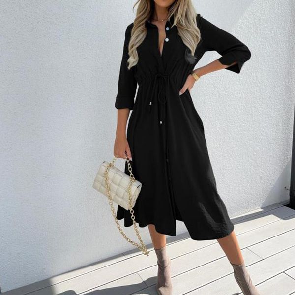 casual dresses turn down collar draw string button shirt dress autumn women long sleeve elegant female elastic waist solid, Black;gray
casual dresses turn down collar draw string button shirt dress autumn women long sleeve elegant female elastic waist solid, Black;gray