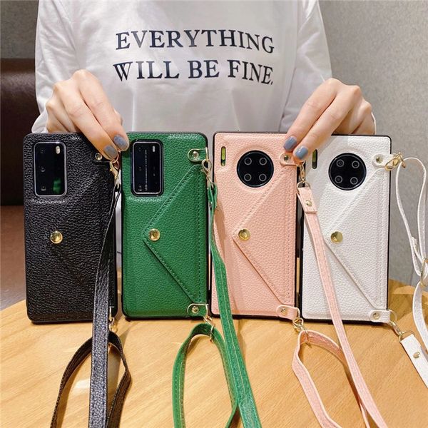 cases cell phone sets suitable for huawei p40 litchi envelope insert card mobile case mate30 inclined cross rope